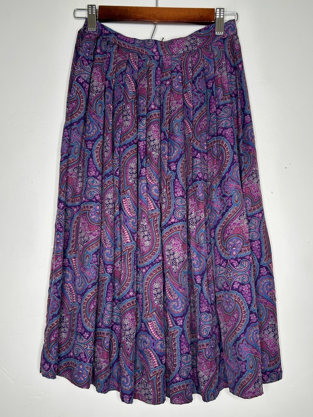 Vintage Pendleton Purple Blue Paisley Pleated Midi Skirt Size 6 Petite 26" Waist - Picture 2 of 9